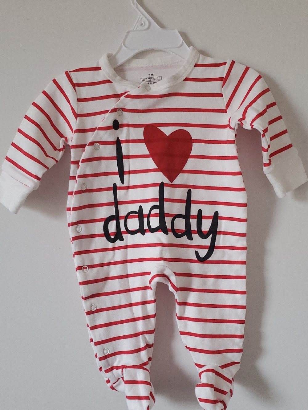 NWOT I Love Daddy Red & White Striped Baby Footed Sleeper Size 3 Month